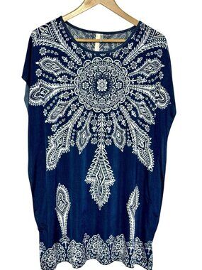 Cristina Love Try Me Once Love Me Forever Blue White Tunic Top Size M